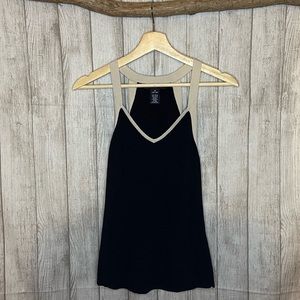 Apostrophe black tank top with white straps